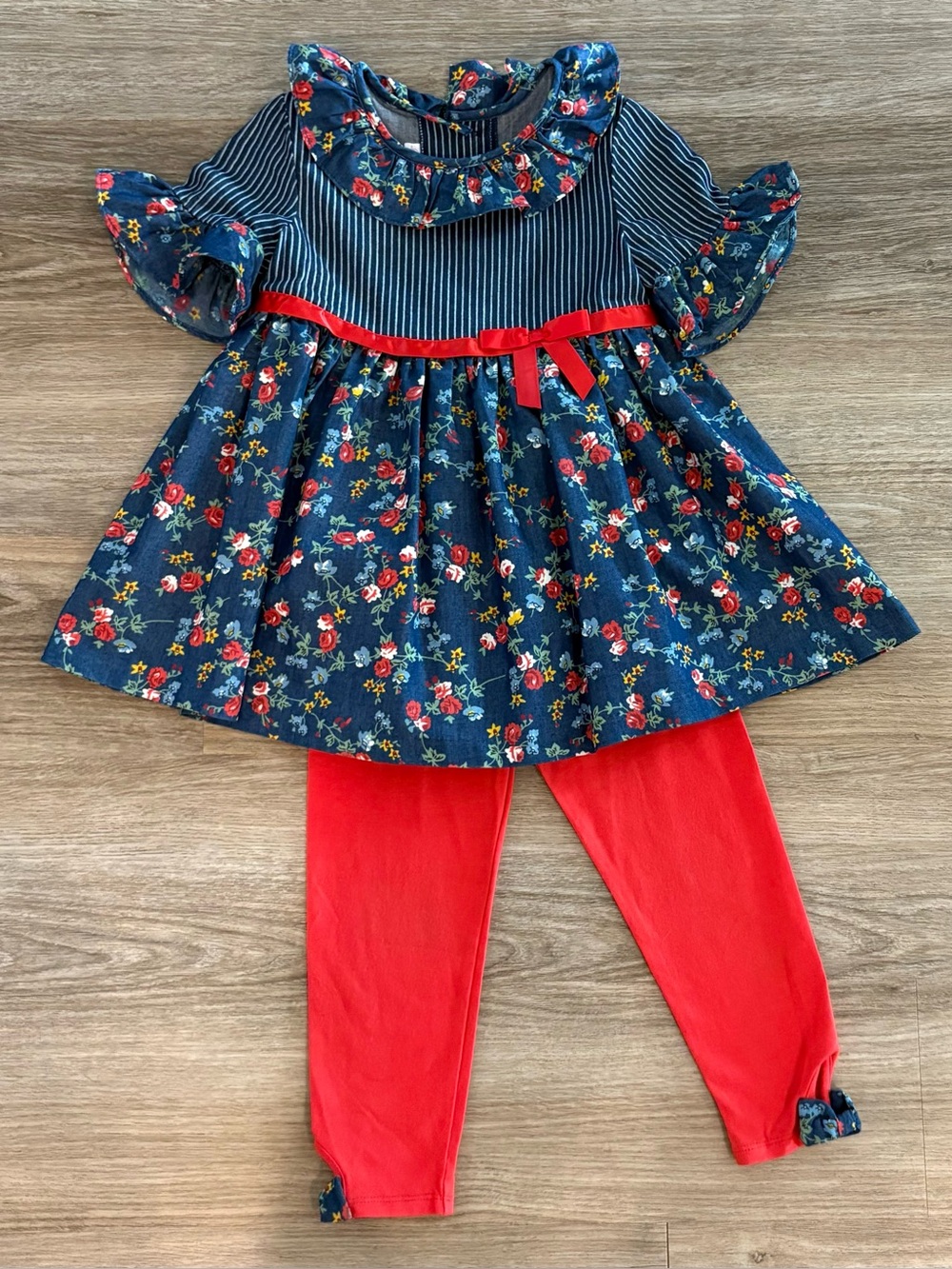 Bonnie Jean Girls Navy Floral Tunic with Red Leggings 4T